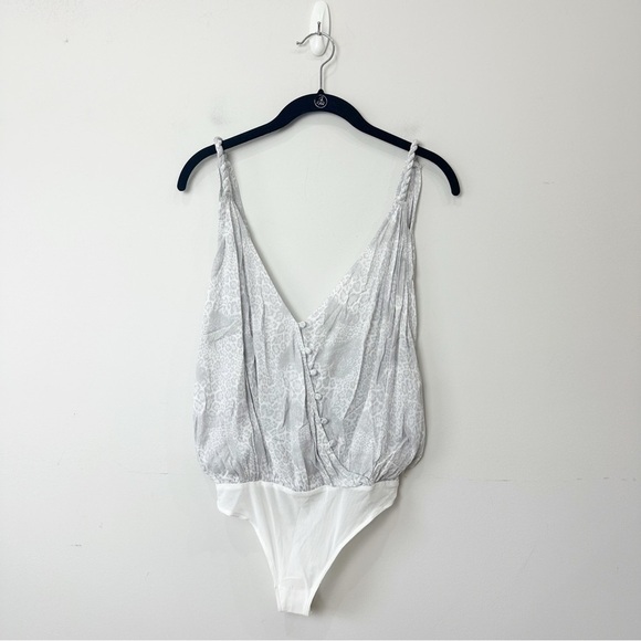 Free People Intimately Siren Bodysuit Silver Gray White Animal Leopard Print - Picture 3 of 9